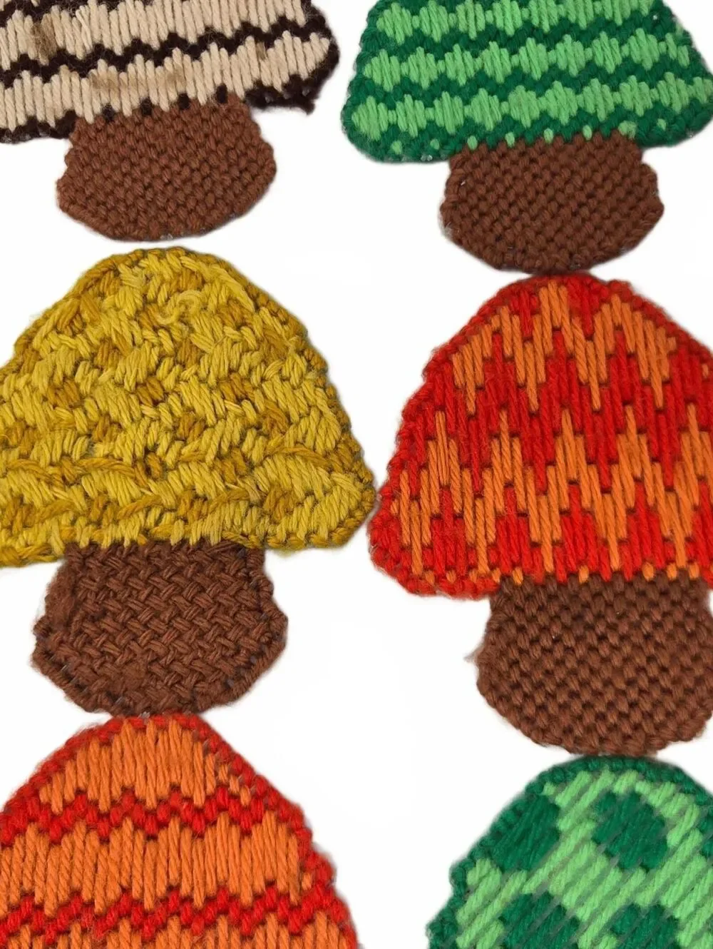 Handmade Mushroom Coaster Set  Vintage crochet Canvas 6pc mixed colors